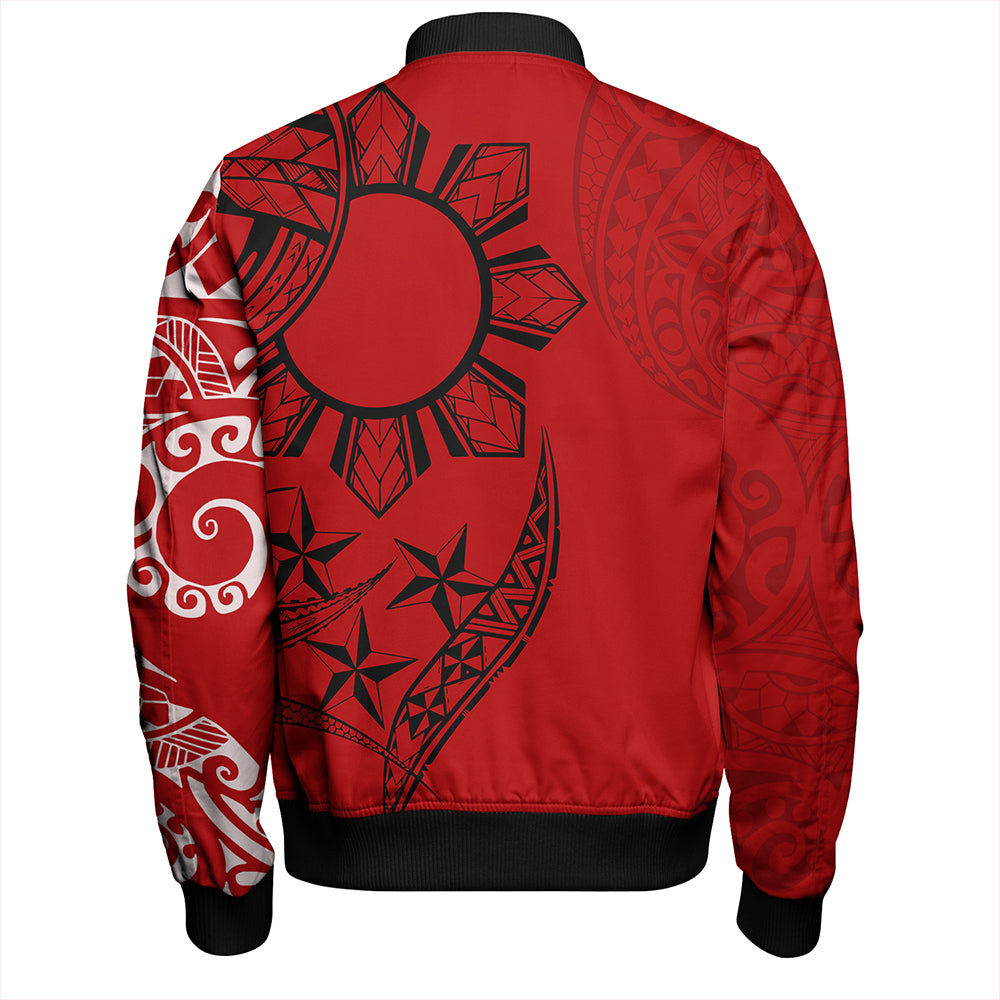 Philippines Bomber Jacket Tribal Sun In My Heart Red Style