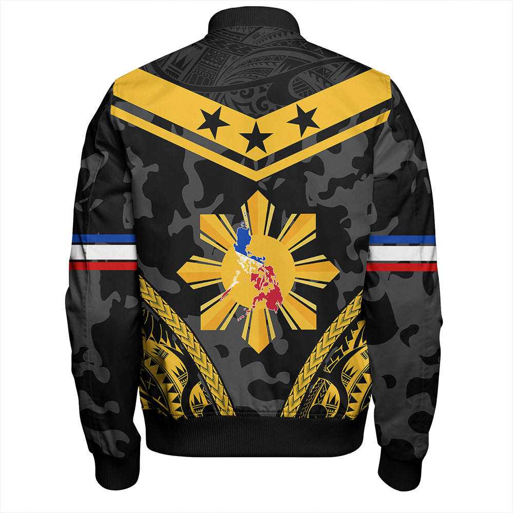 Philippines Bomber Jacket Polynesian Sun Star Style Camouflage