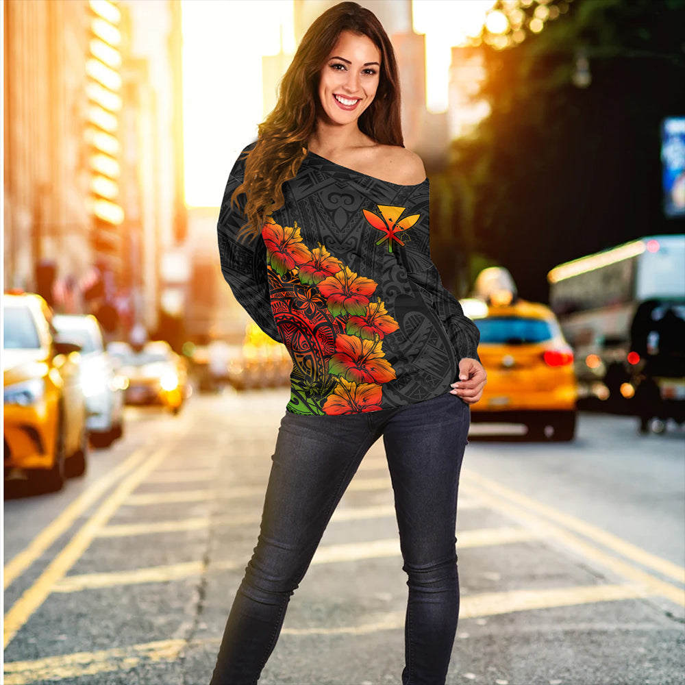 Hawaii Off Shoulder Sweatshirt Hawaii Kanaka Map Style Tropical
