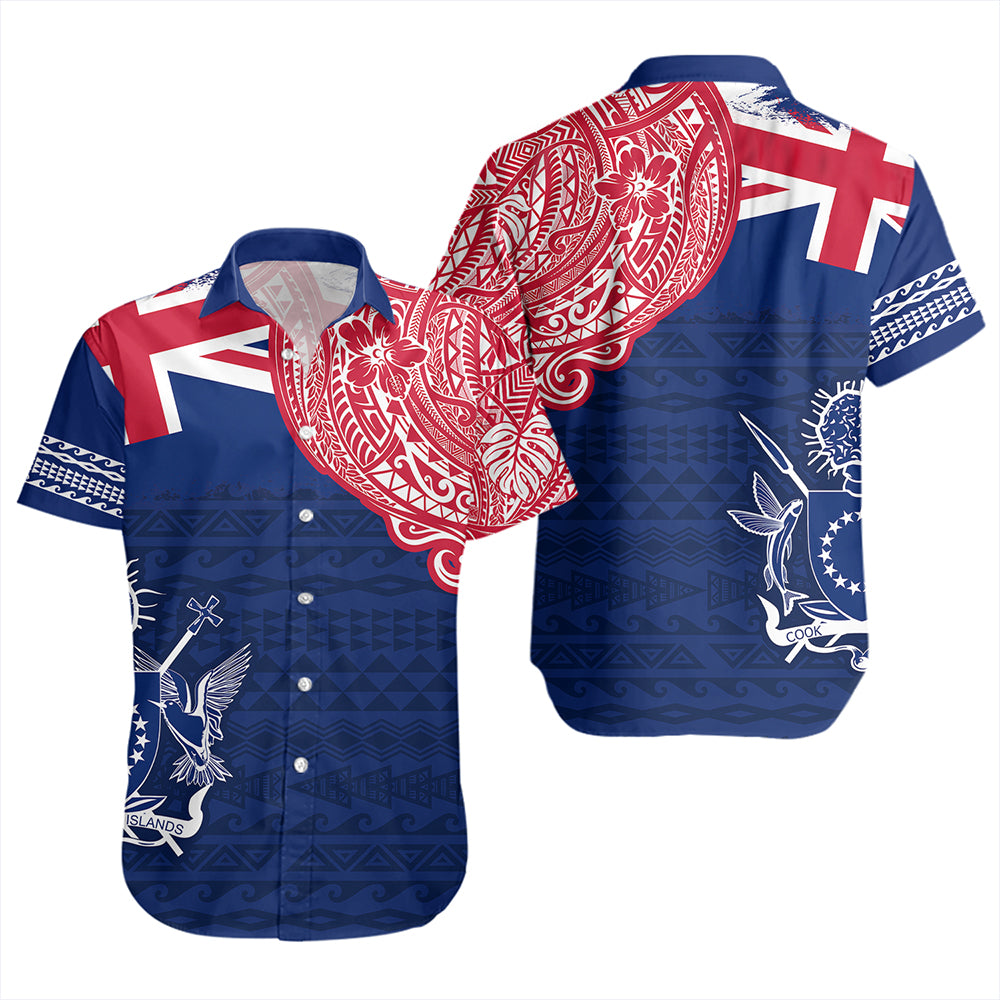Cook Islands Short Sleeve Shirt Polynesian Flag With Coat Of Arms