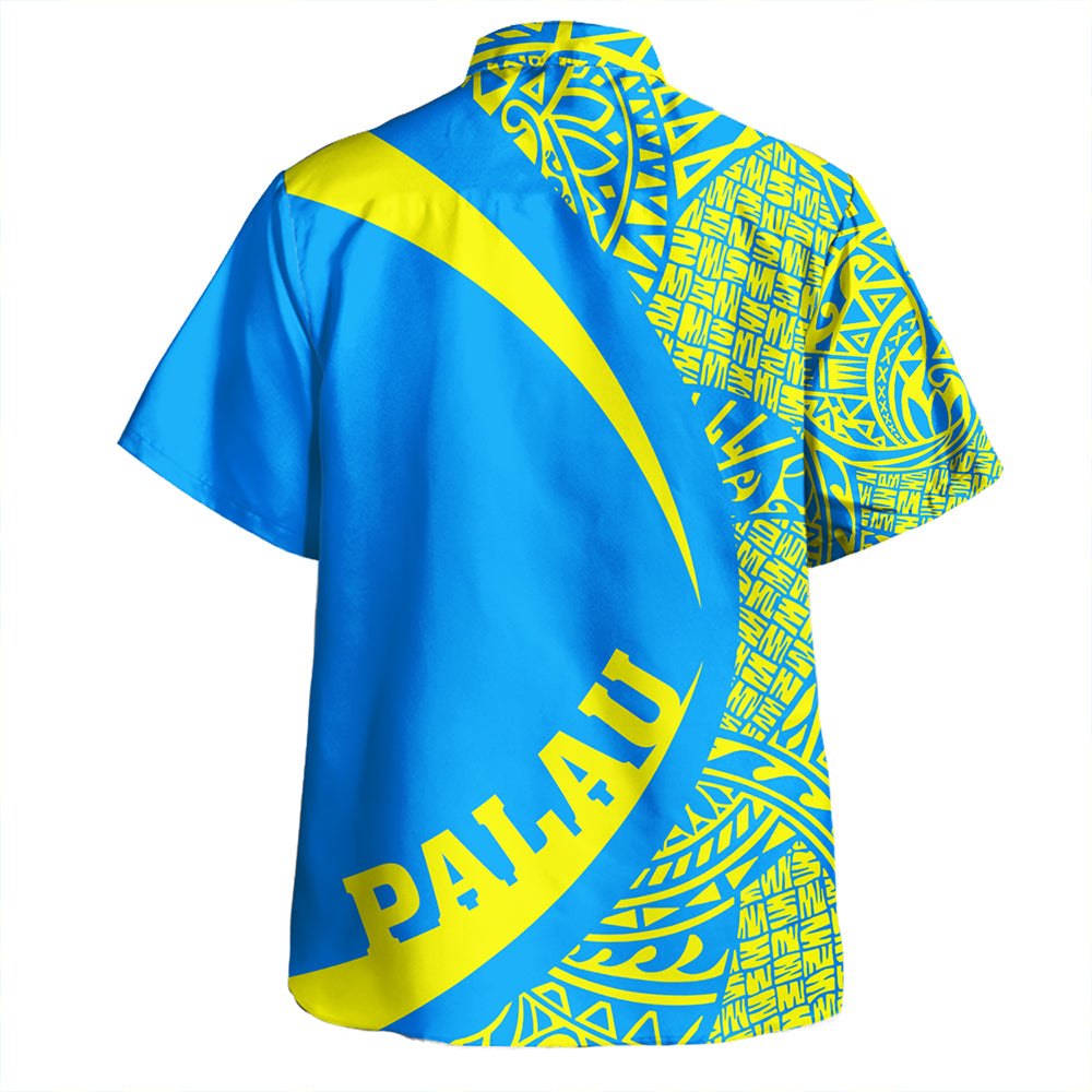 Palau Hawaiian Shirt Coat Of Arm Lauhala Gold Circle