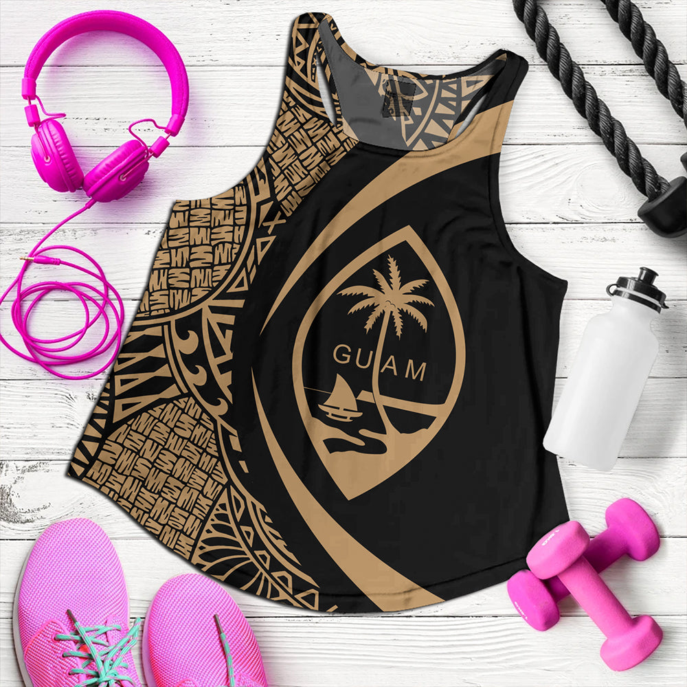 Guam Women Tank Coat Of Arm Lauhala Gold Circle
