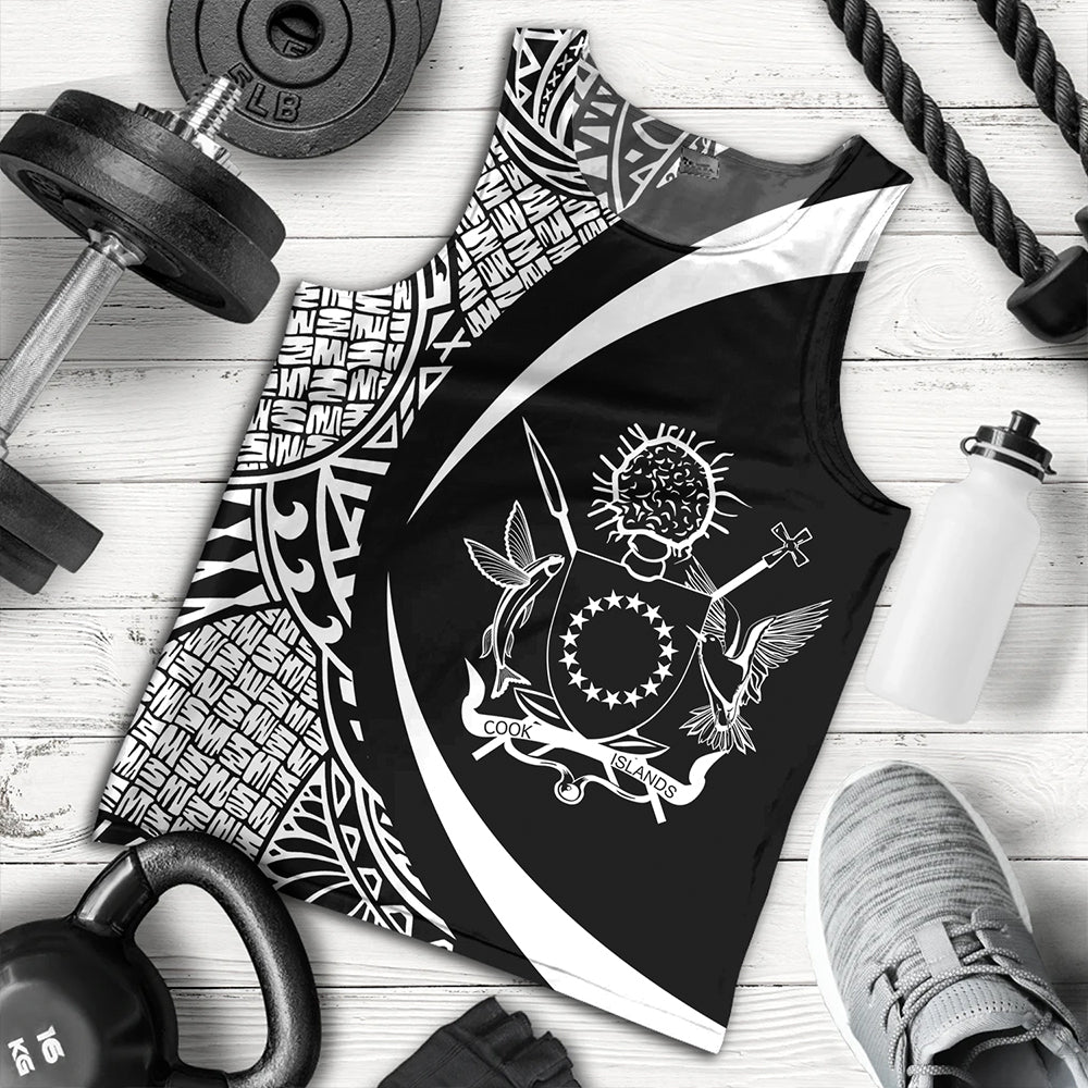 Cook Islands Tank Top Coat Of Arm Lauhala White Circle