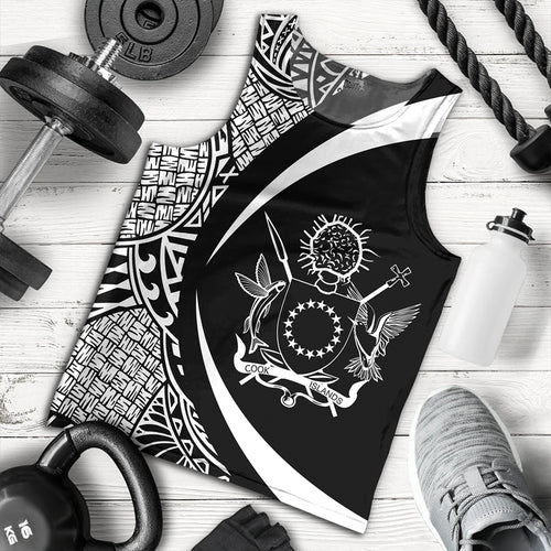 Cook Islands Tank Top Coat Of Arm Lauhala White Circle