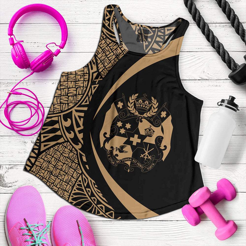 Tonga Women Tank Coat Of Arm Lauhala Gold Circle