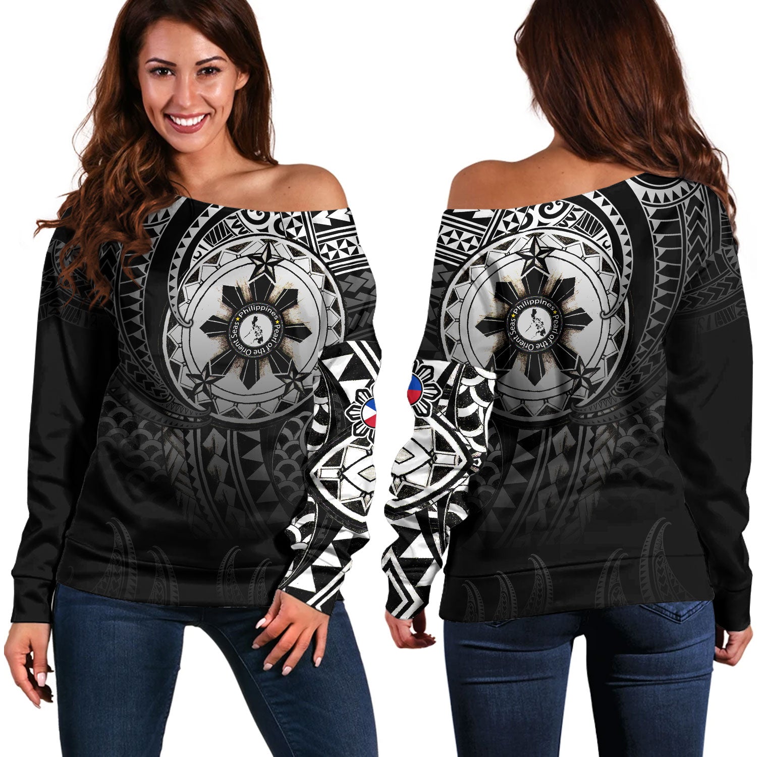 Philippines Off Shoulder Sweatshirt Pearl of the Orient Seas