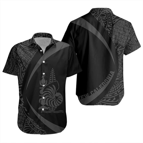New Caledonia Short Sleeve Shirt Coat Of Arm Lauhala Gray Circle