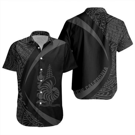 New Caledonia Short Sleeve Shirt Coat Of Arm Lauhala Gray Circle