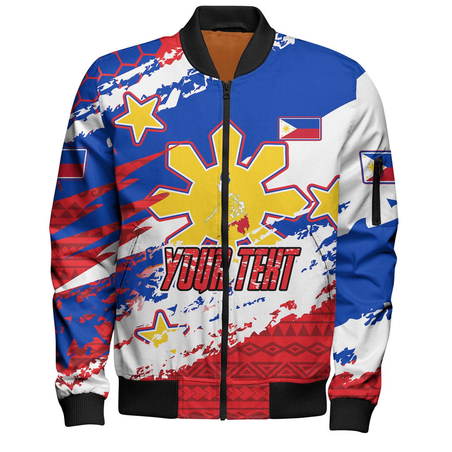 Philippines Filipinos Bomber Jacket Custom Filipino Sun 3 Stars Bicolor Flag Tribal Grunge Style
