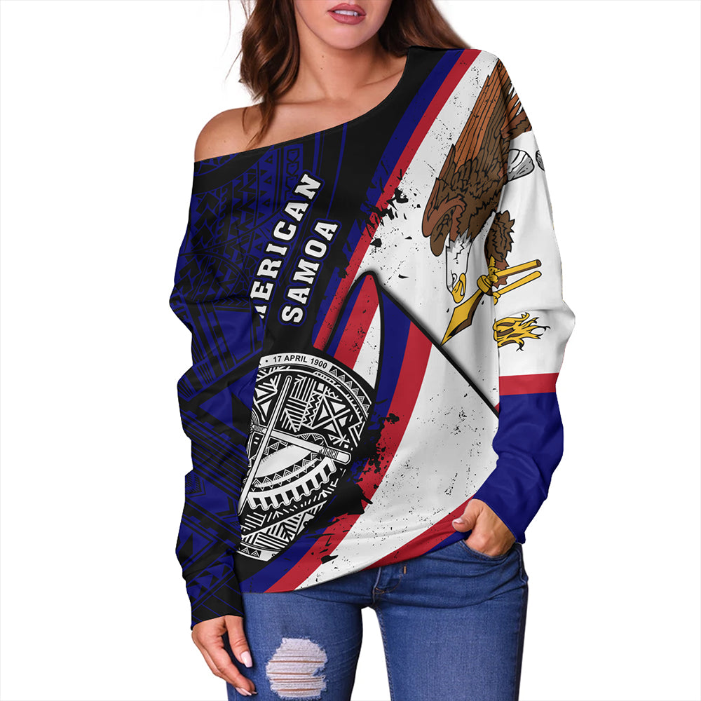 American Samoa Off Shoulder Sweatshirt Polynesia Flag Shoul Style