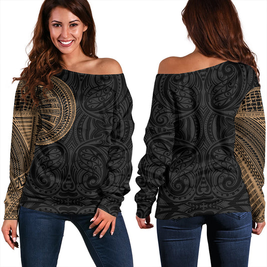Samoa Tribal Maori Tattoo Roman Reigns Off Shoulder Sweatshirt Gold