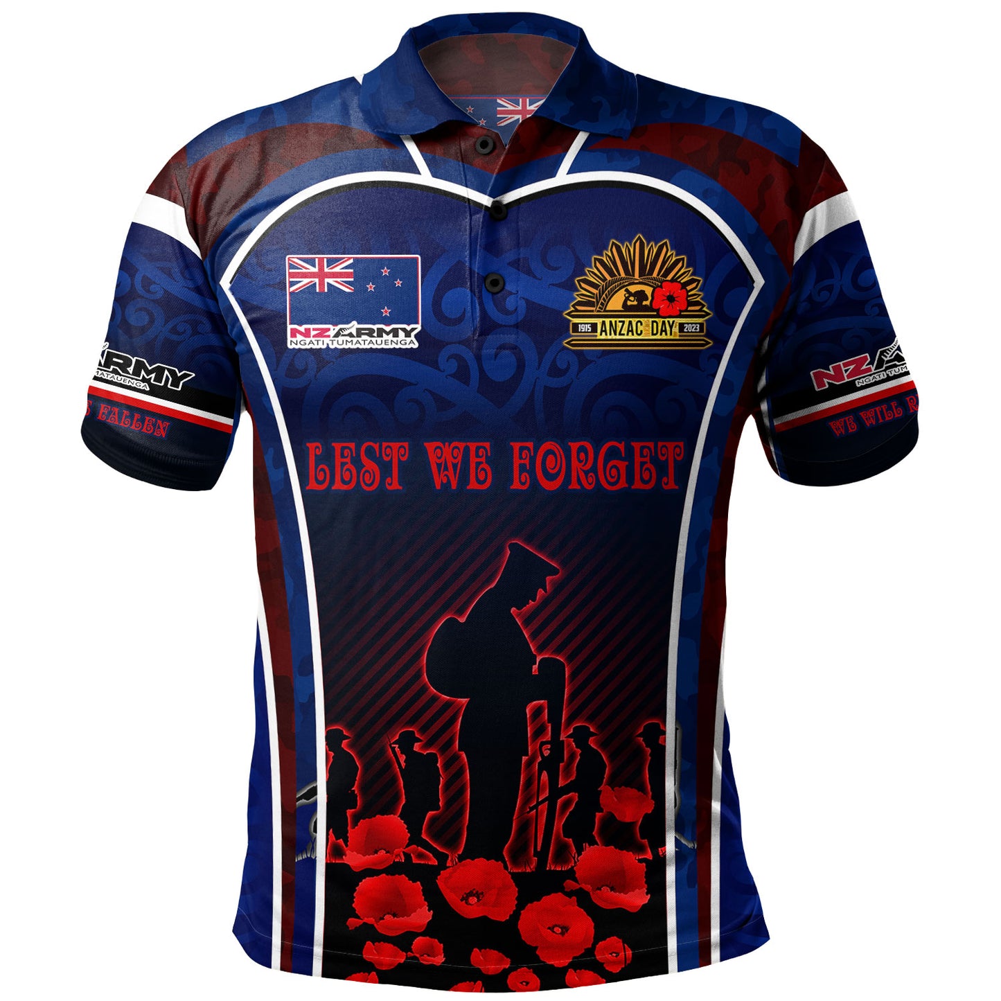 New Zealand Polo Shirt Custom New Zealand Army Keeping Anzac Spirit Lives Poppies Flower Maori Style