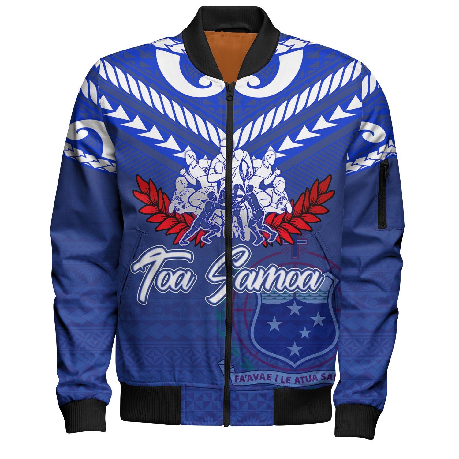Samoa Custom Personalised Bomber Jacket Toa Samoa Tribal Pattern