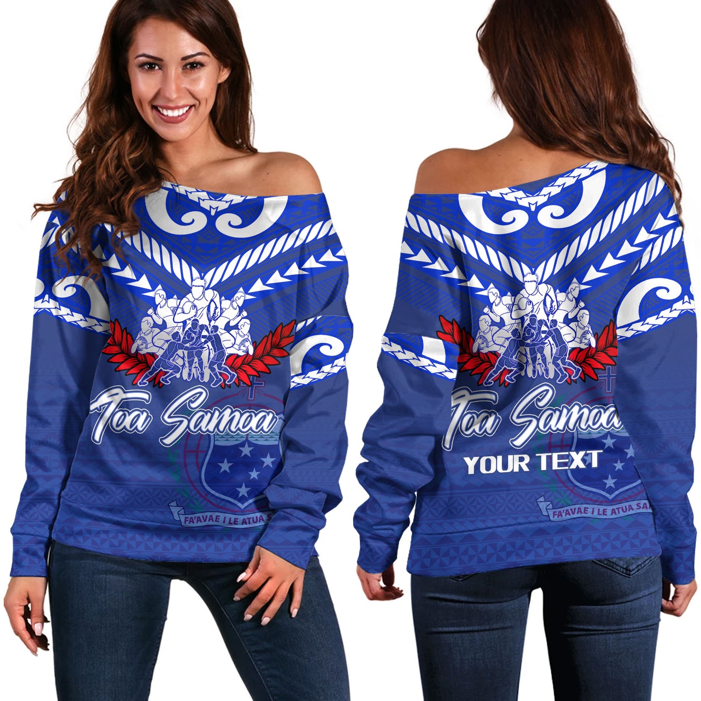 Samoa Custom Personalised Off Shoulder Sweatshirt Toa Samoa Tribal Pattern