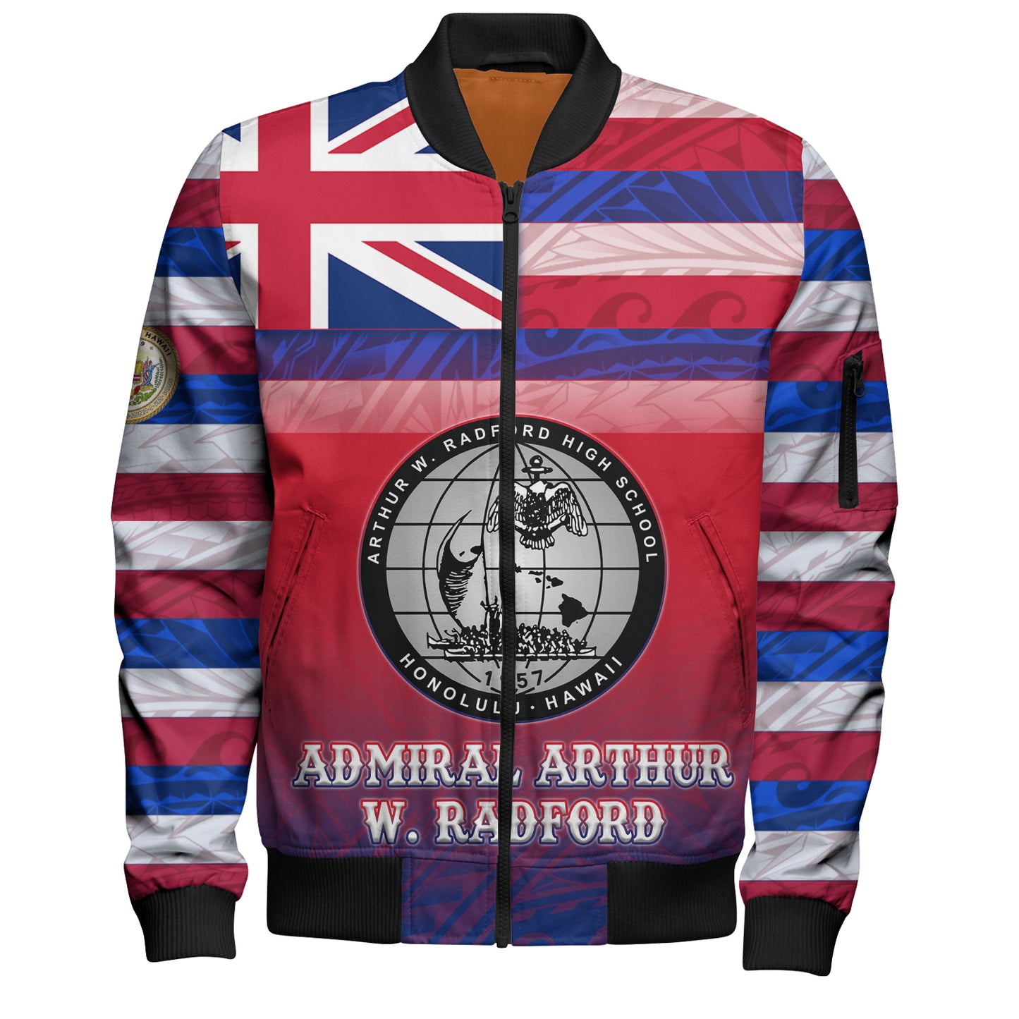 Hawaii Admiral Arthur W. Radford High School Bomber Jacket Flag Color With Traditional Patterns
