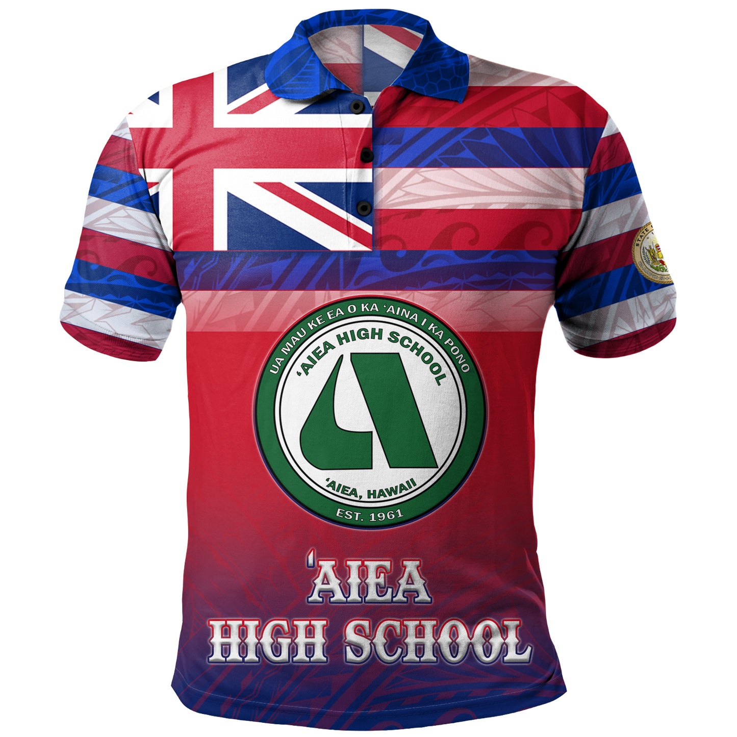 Hawaii Aiea High School Polo Shirt Flag Color With Traditional Patterns