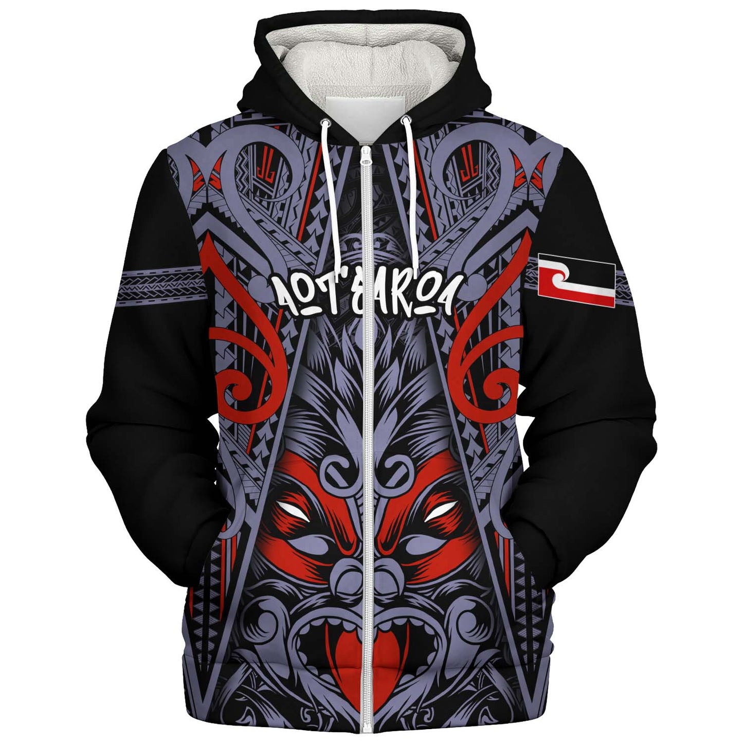 New Zealand Sherpa Hoodie Tiki Mask Aotearoa Style