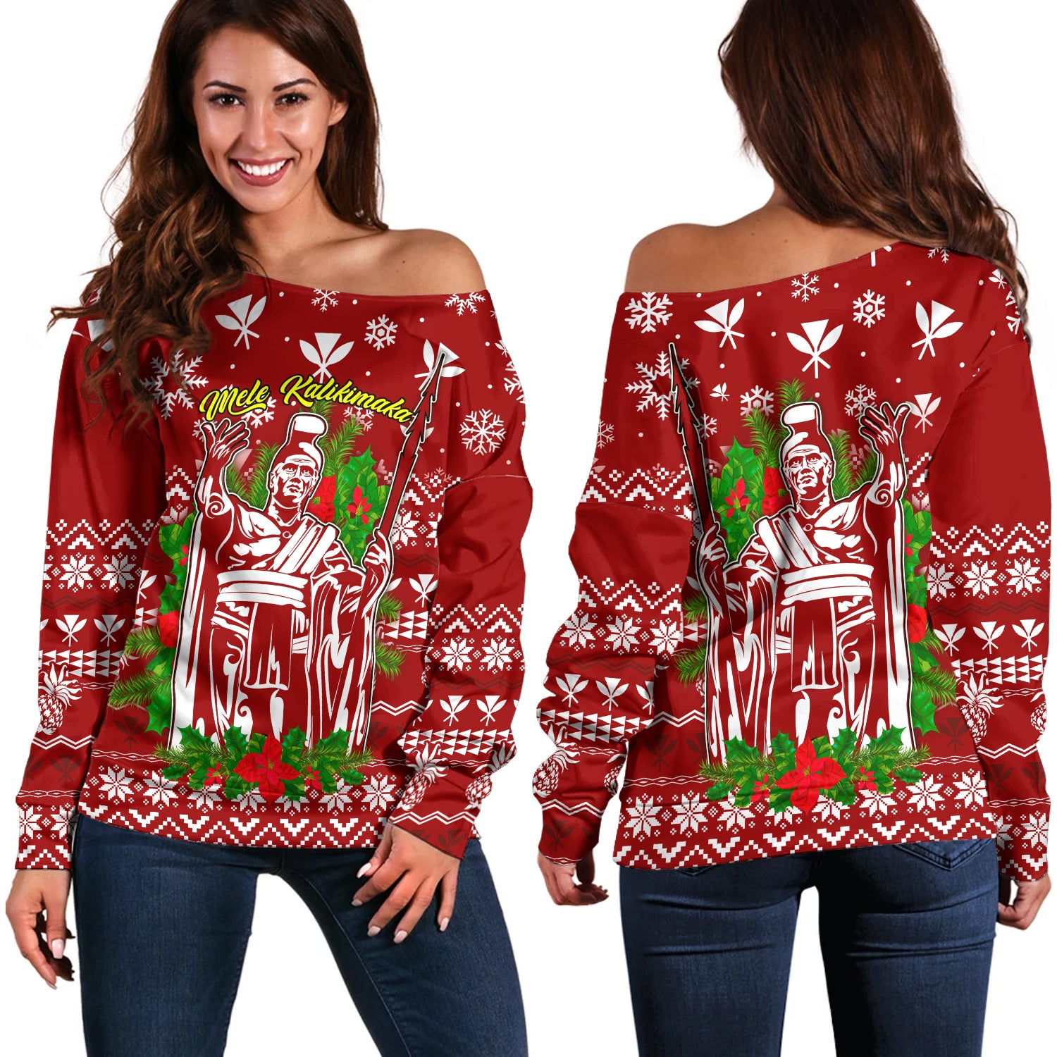Hawaii Off Shoulder Sweatshirt Christmas Hawaii King Kanaka Maoli Pattern