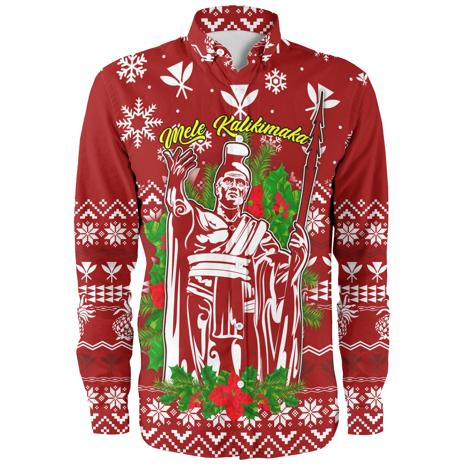 Hawaii Long Sleeve Shirt Christmas Hawaii King Kanaka Maoli Pattern