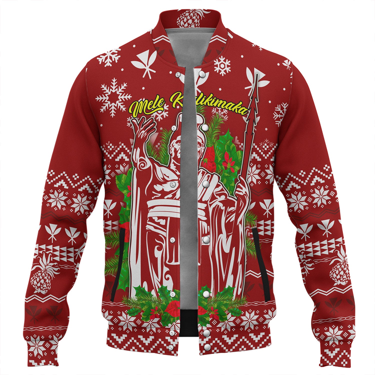 Hawaii Baseball Jacket Christmas Hawaii King Kanaka Maoli Pattern