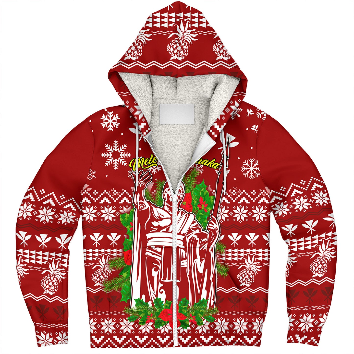 Hawaii Sherpa Hoodie Christmas Hawaii King Kanaka Maoli Pattern