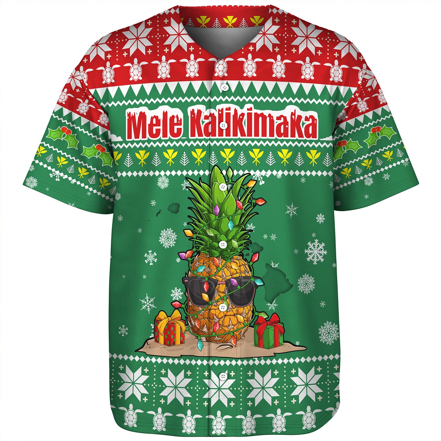 Hawaii Baseball Shirt Pineapple Christmas Tree Kanaka Maoli Pattern