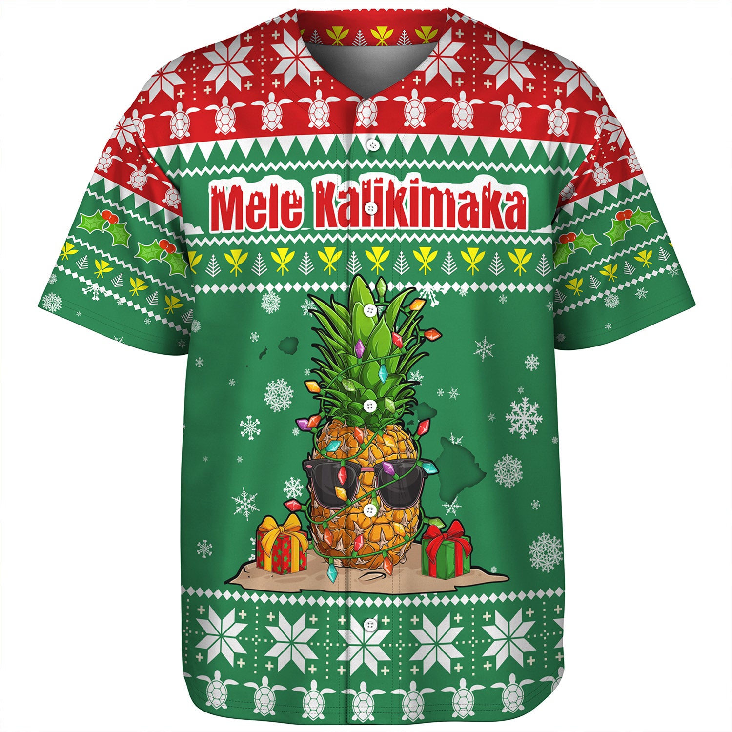 Hawaii Baseball Shirt Pineapple Christmas Tree Kanaka Maoli Pattern