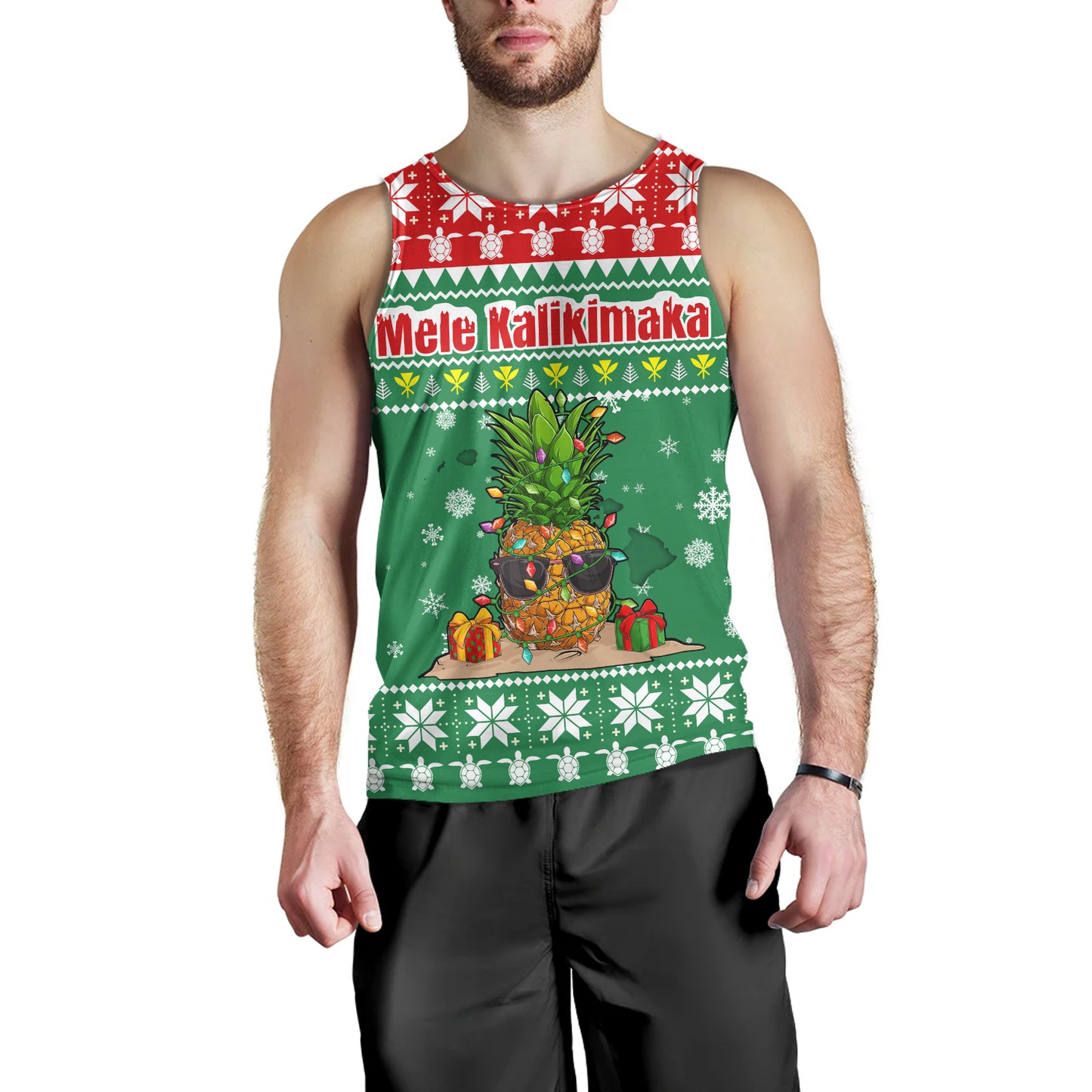 Hawaii Tank Top Pineapple Christmas Tree Kanaka Maoli Pattern