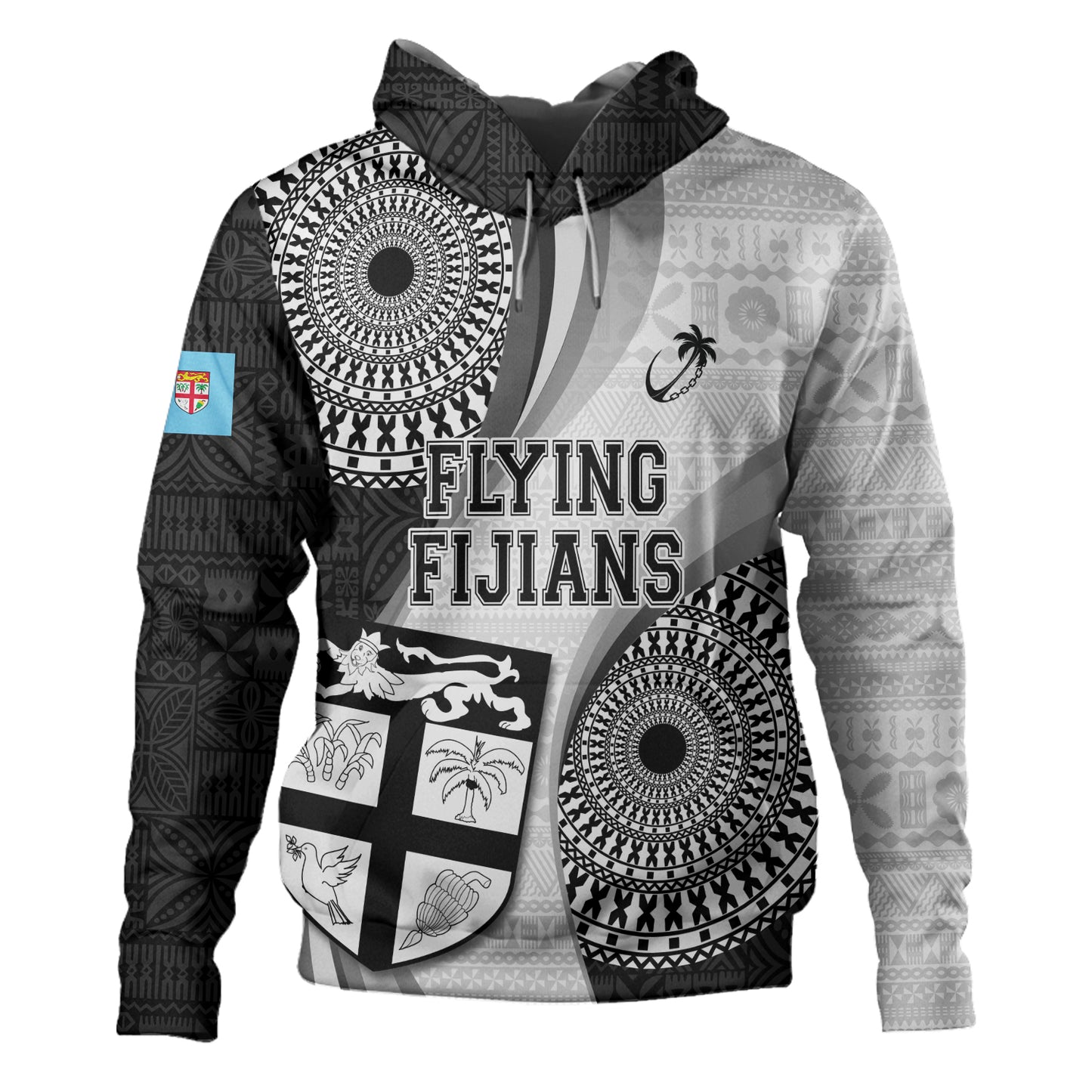 Fiji Hoodie Flying Fijians Rugby Tribal Pattern With Shield 2023