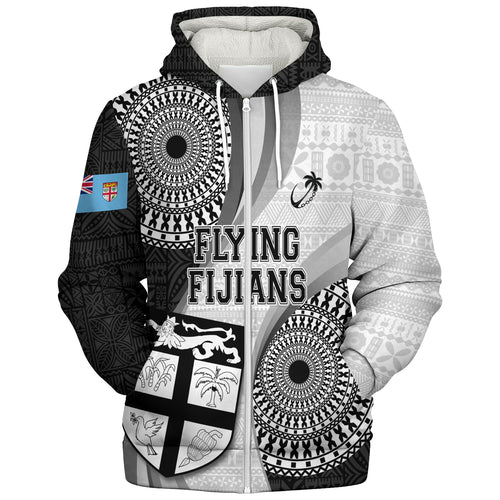 Fiji Sherpa Hoodie Flying Fijians Rugby Tribal Pattern With Shield 2023