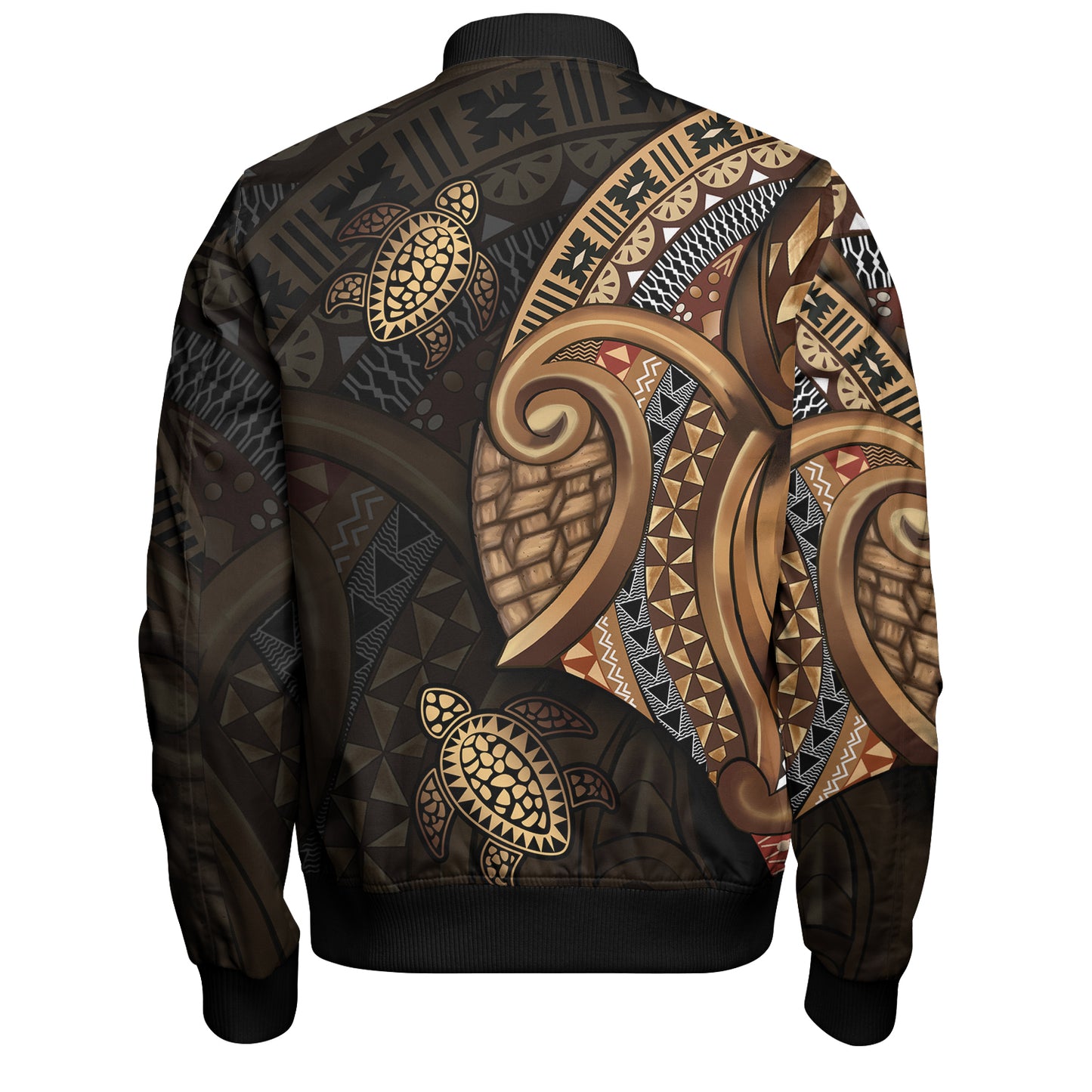 Fiji Bomber Jacket Golden Turtles Fiji Tribal Pattern