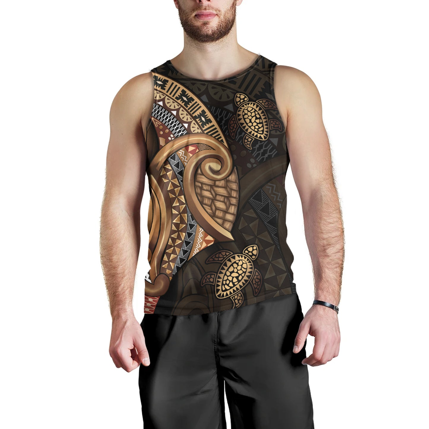 Fiji Tank Top Golden Turtles Fiji Tribal Pattern