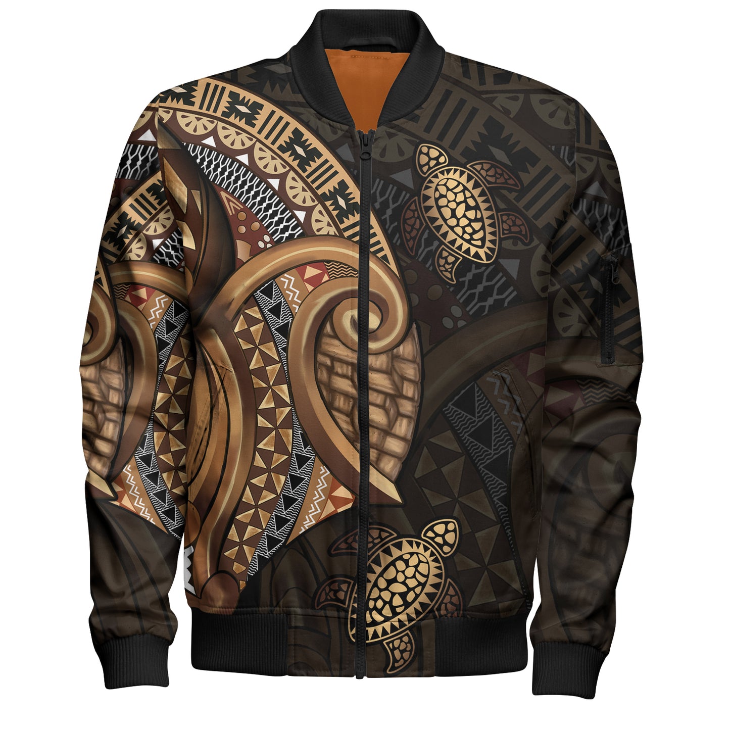 Fiji Bomber Jacket Golden Turtles Fiji Tribal Pattern
