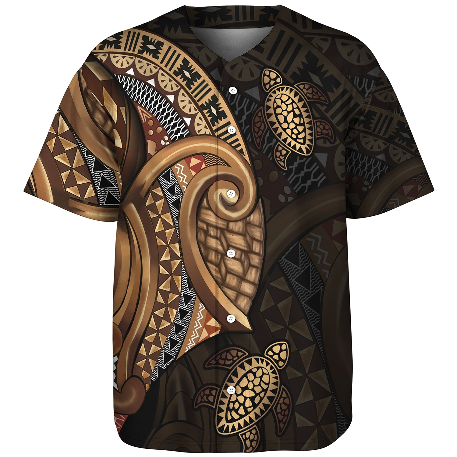 Fiji Baseball Shirt Golden Turtles Fiji Tribal Pattern