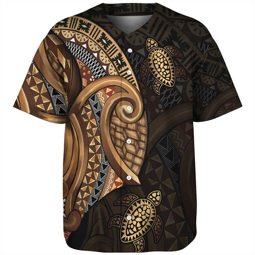 Fiji Baseball Shirt Golden Turtles Fiji Tribal Pattern