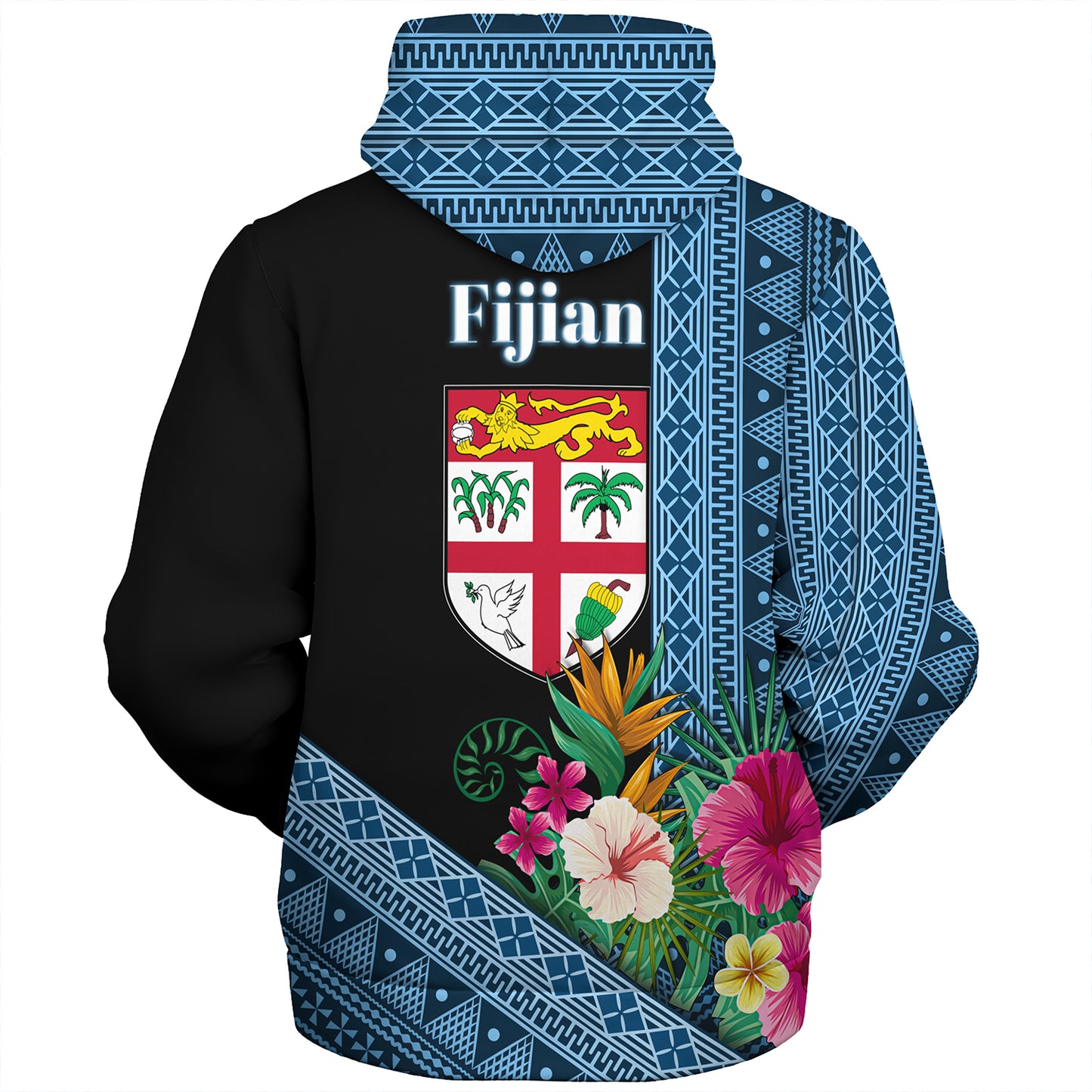 Fiji Sherpa Hoodie Polynesia Pattern With Tropical Flower