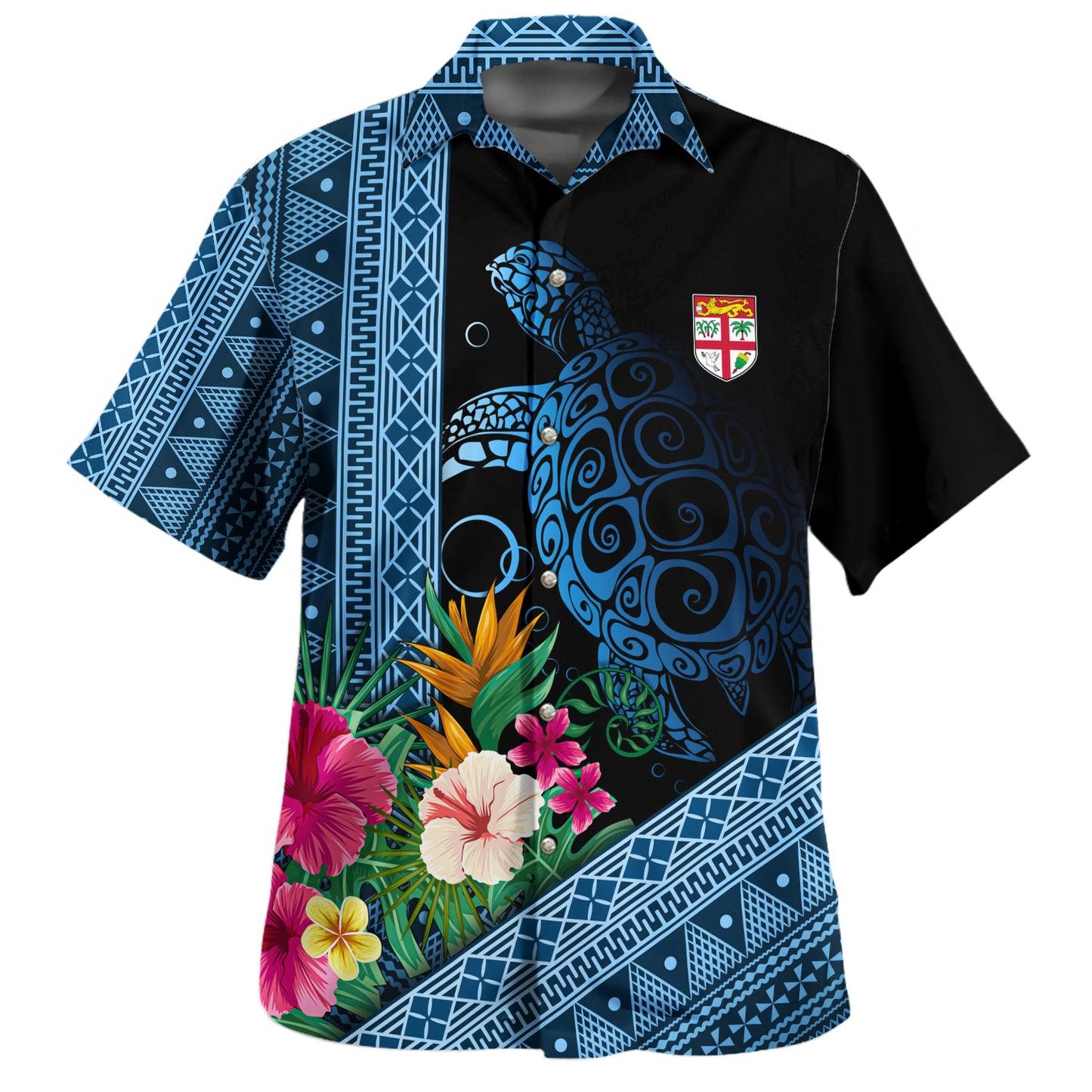 Fiji Custom Personalised Hawaiian Shirt Fijian Traditional Patterns Hibiscus Flowers