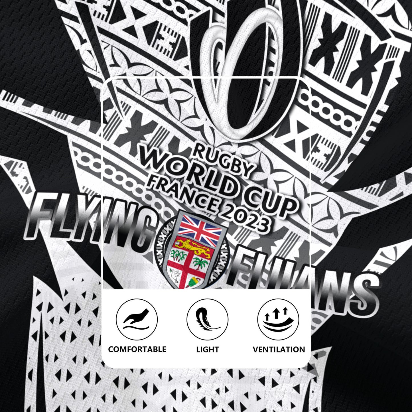 Fiji Flying Fijians Rugby Cup (Black-white Ver) Men's All Over Printing Rugby Jersey