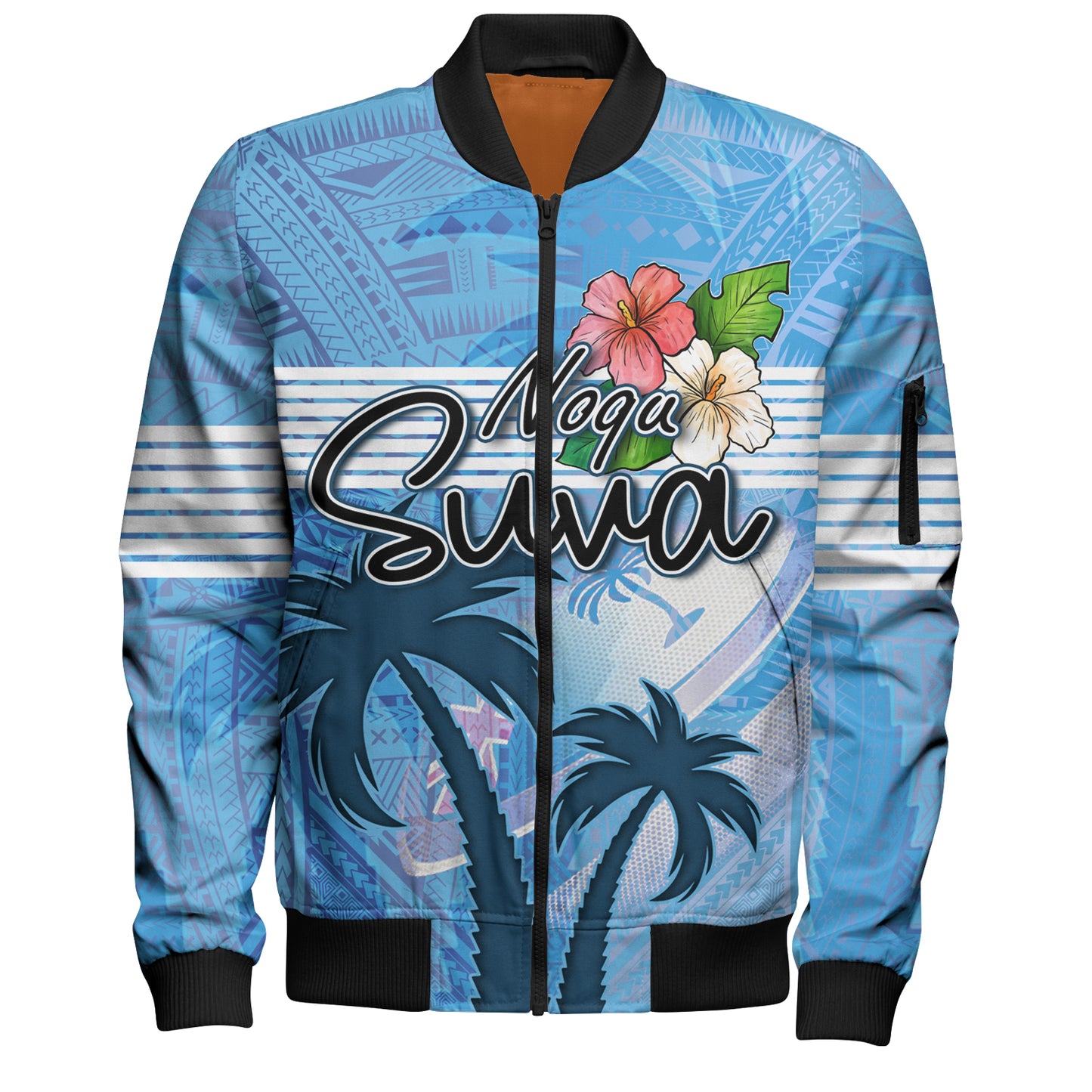 Fiji Bomber Jacket Noqu Suva Palm Tree Traditional Patterns