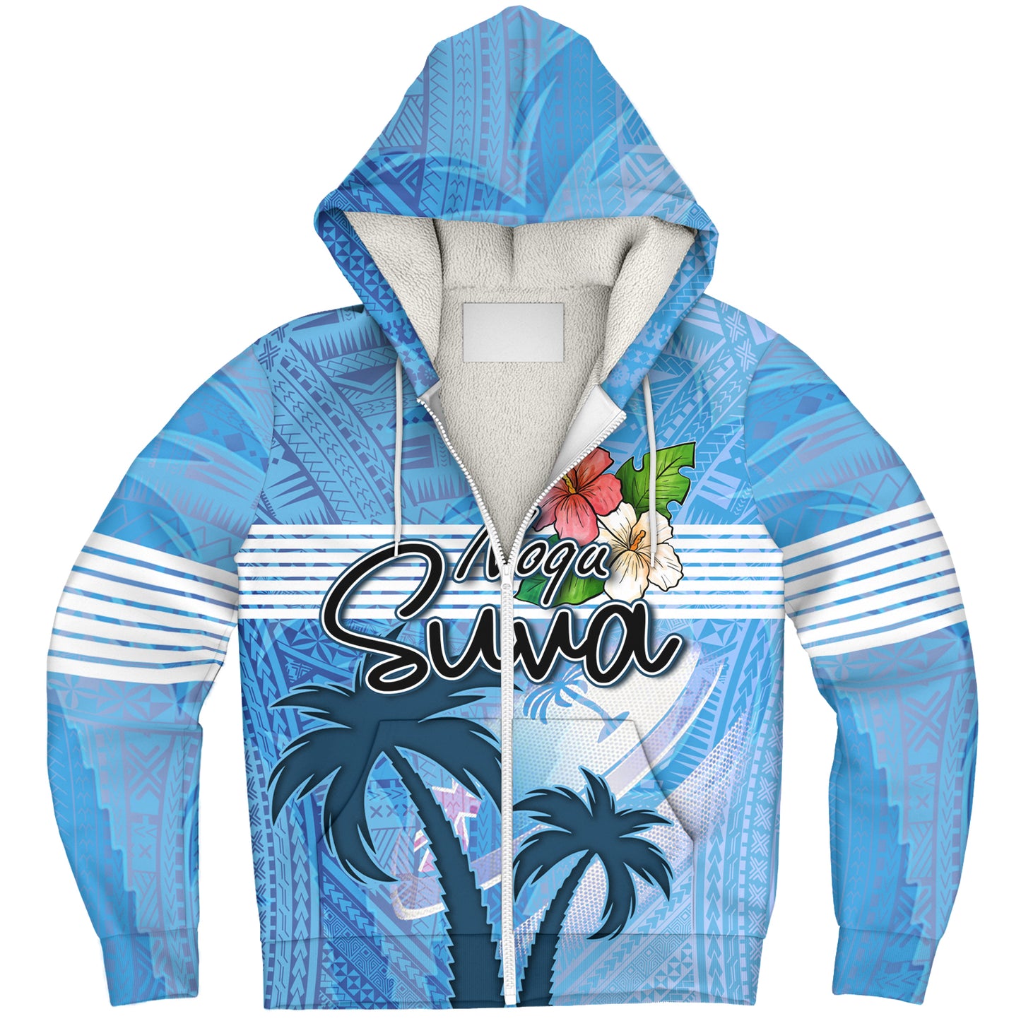 Fiji Sherpa Hoodie Noqu Suva Palm Tree Traditional Patterns