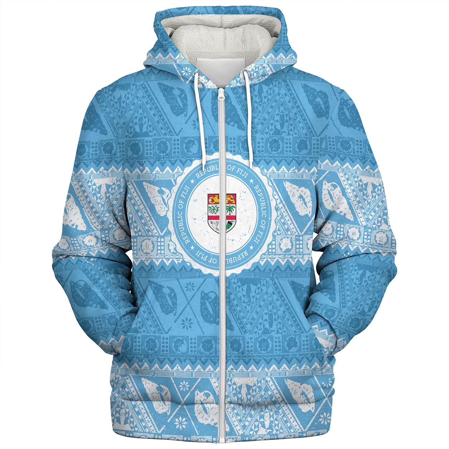 Fiji Sherpa Hoodie Tribal Pattern Vintage Style