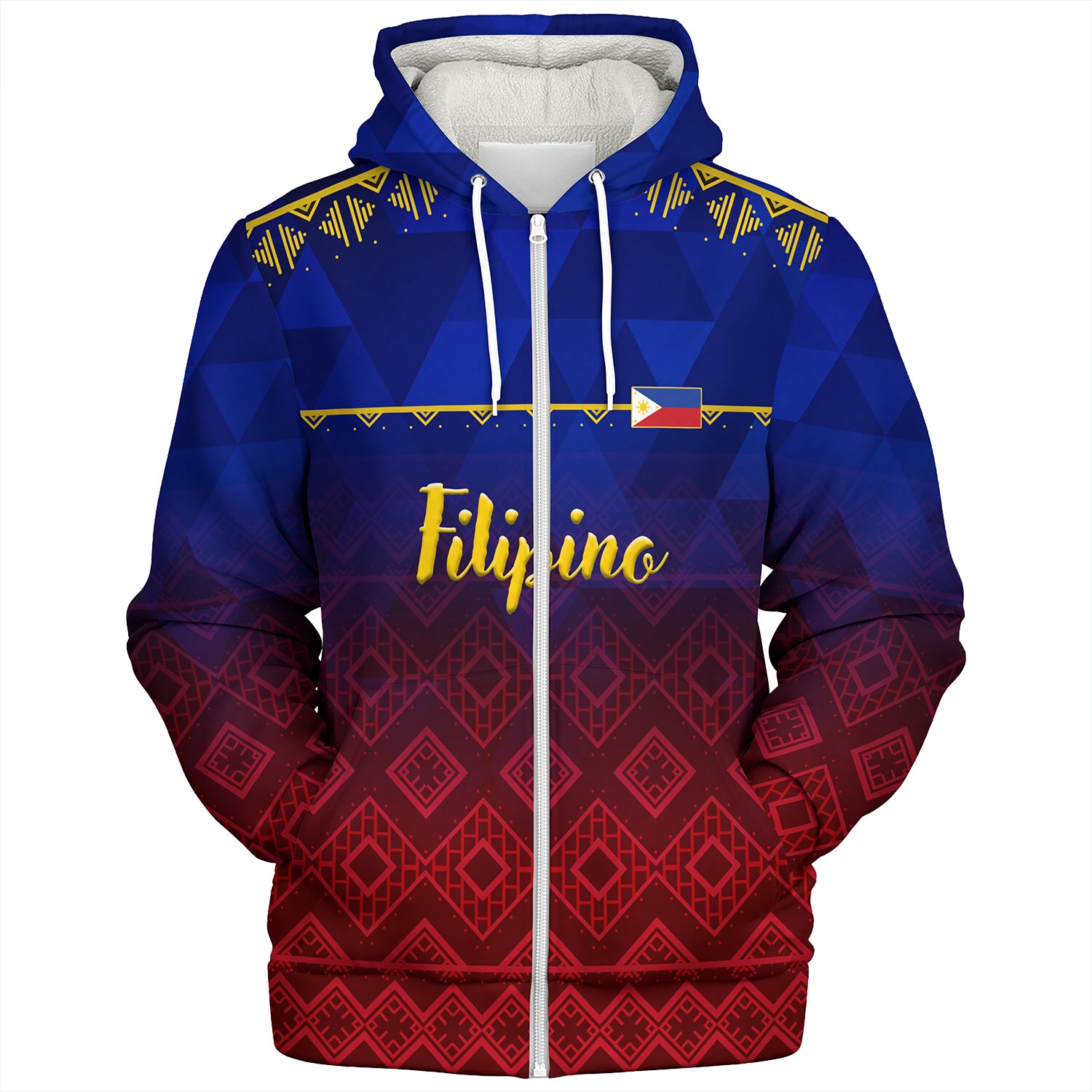 Philippines Filipinos Sherpa Hoodie Lowpolly Pattern with Tribal Motif