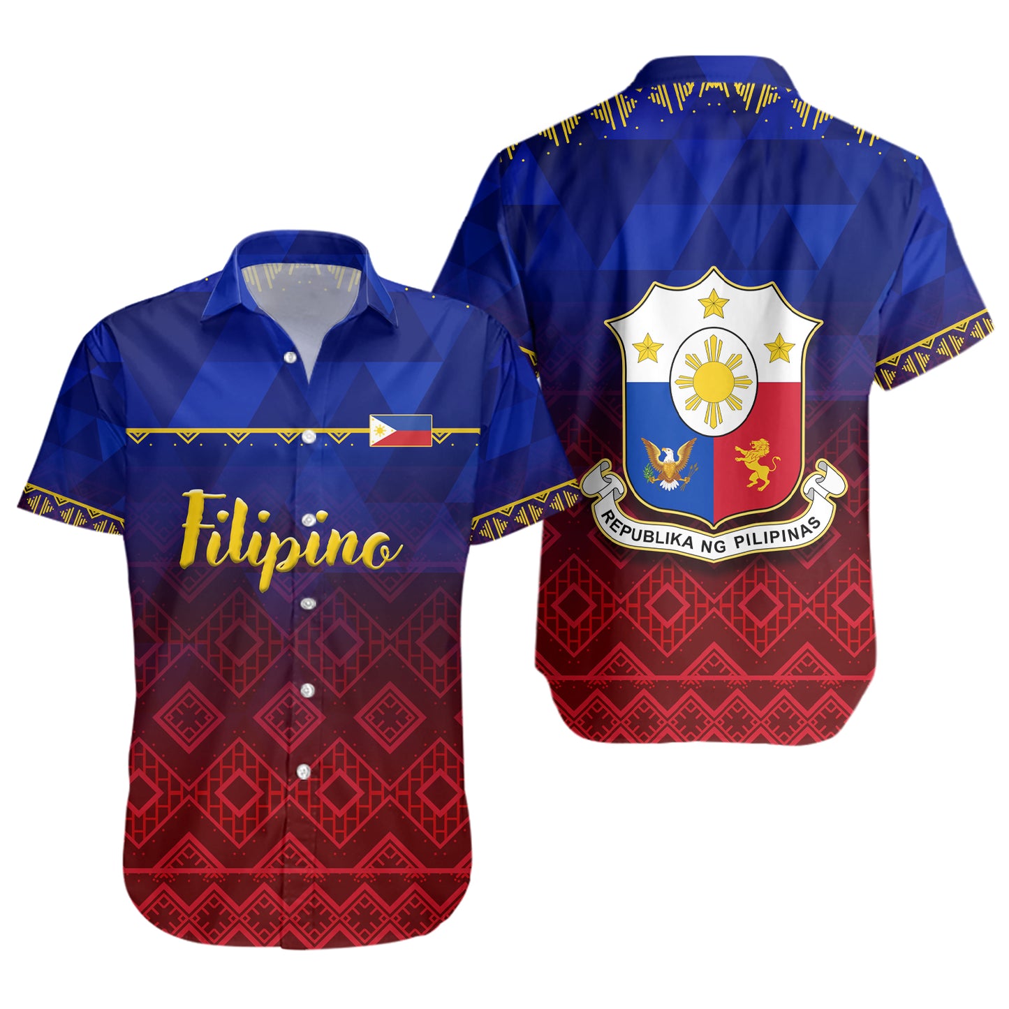 Philippines Filipinos Short Sleeve Shirt Lowpolly Pattern with Tribal Motif