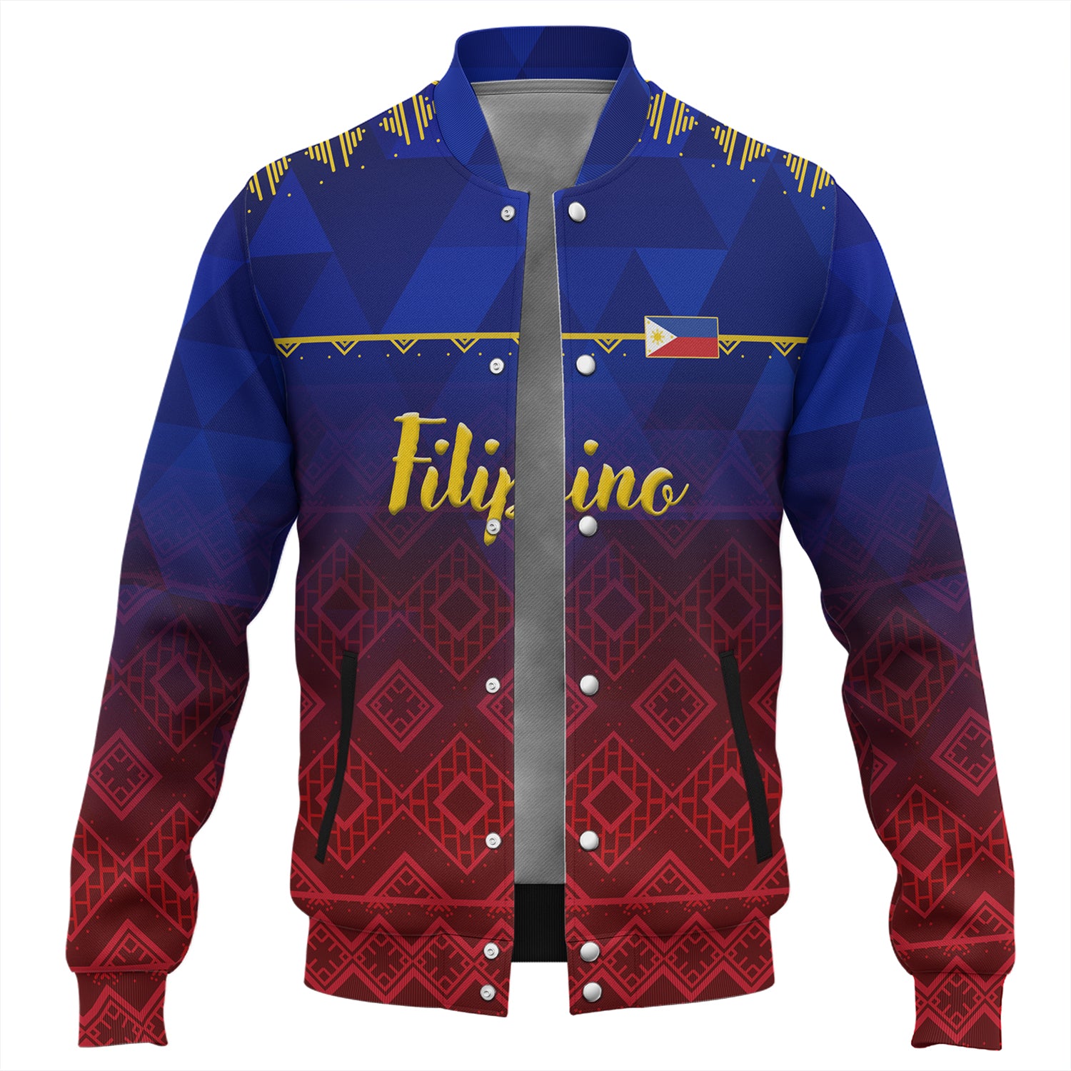 Philippines Filipinos Baseball Jacket Lowpolly Pattern with Tribal Motif