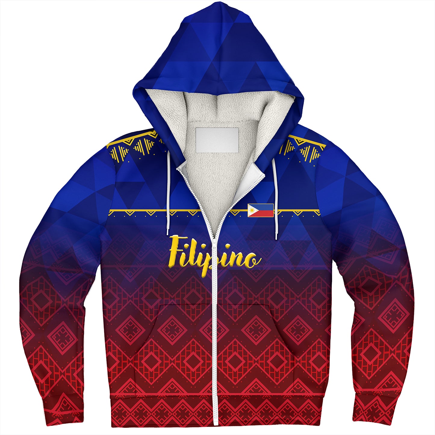 Philippines Filipinos Sherpa Hoodie Lowpolly Pattern with Tribal Motif