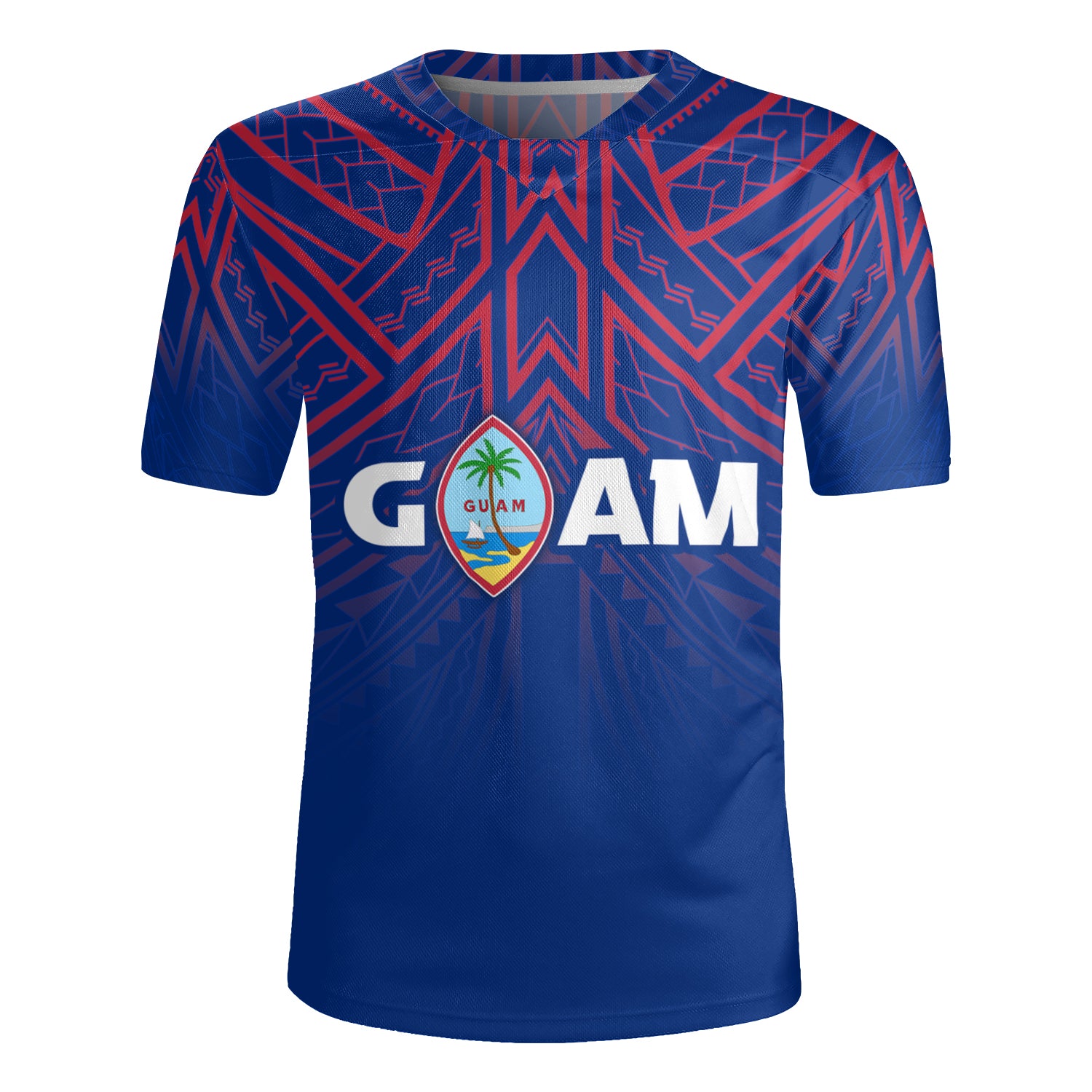 Guam Flag Color With Traditional Patterns Men's All Over Printing Rugby Jersey
