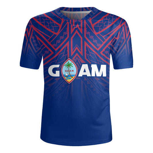 Guam Flag Color With Traditional Patterns Men's All Over Printing Rugby Jersey