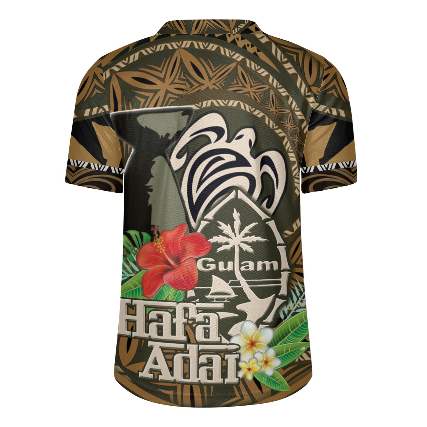 Guam Hafa Adai Seal Flower Tropical Retro Style Men's All Over Printing Rugby Jersey