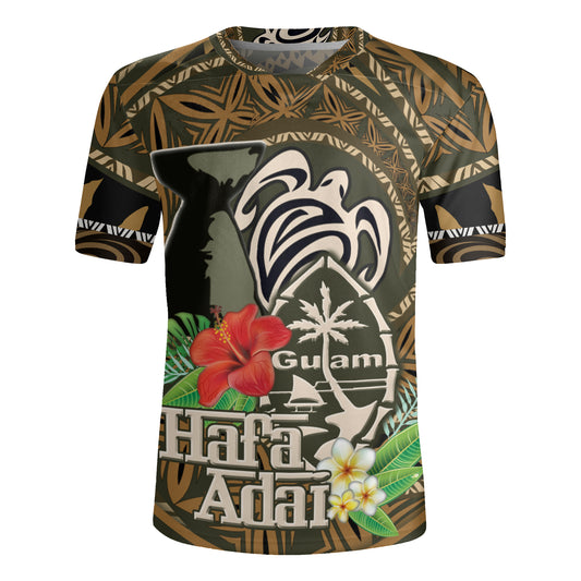 Guam Hafa Adai Seal Flower Tropical Retro Style Men's All Over Printing Rugby Jersey
