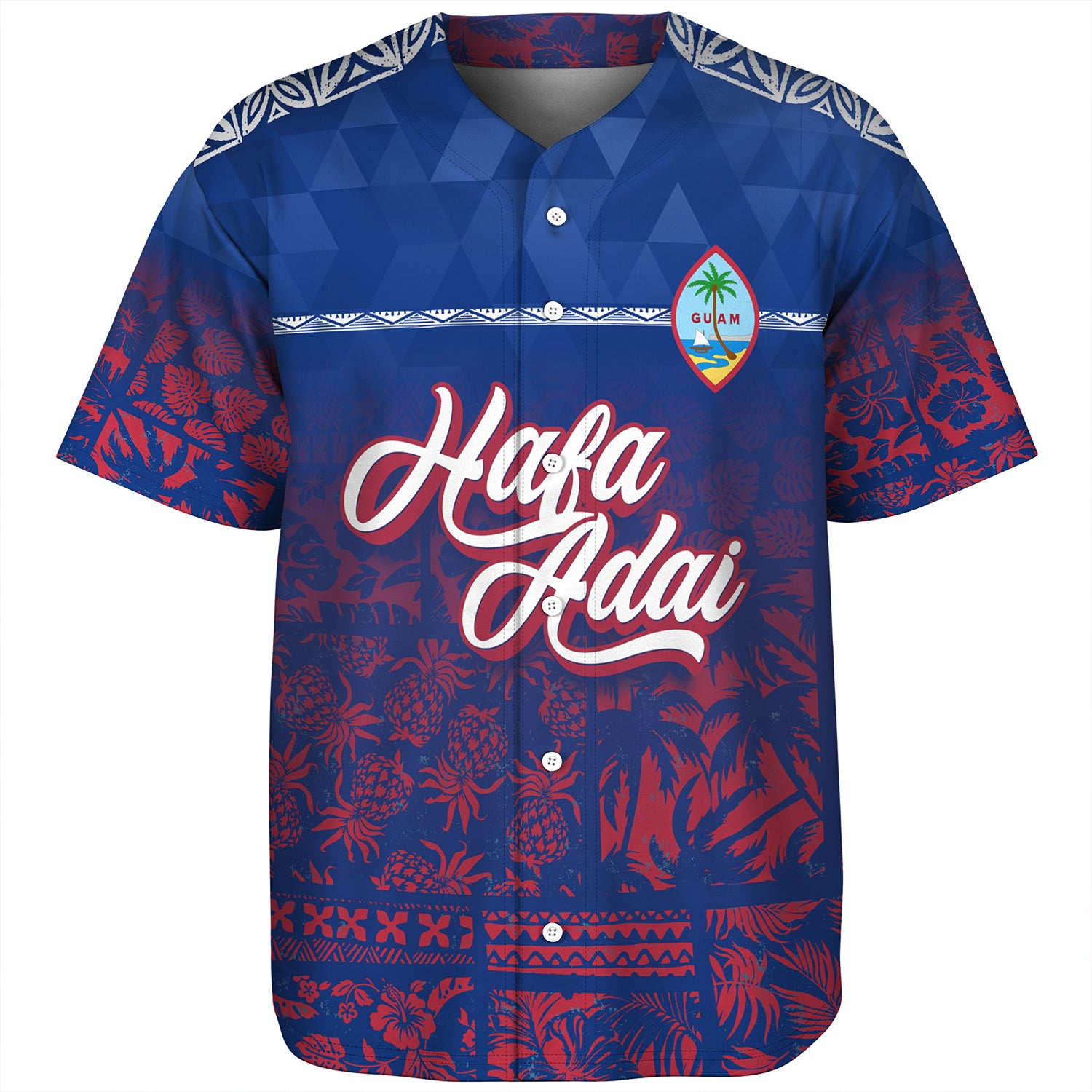 Guam Baseball Shirt Guam Hafa Adai Tropical Pattern